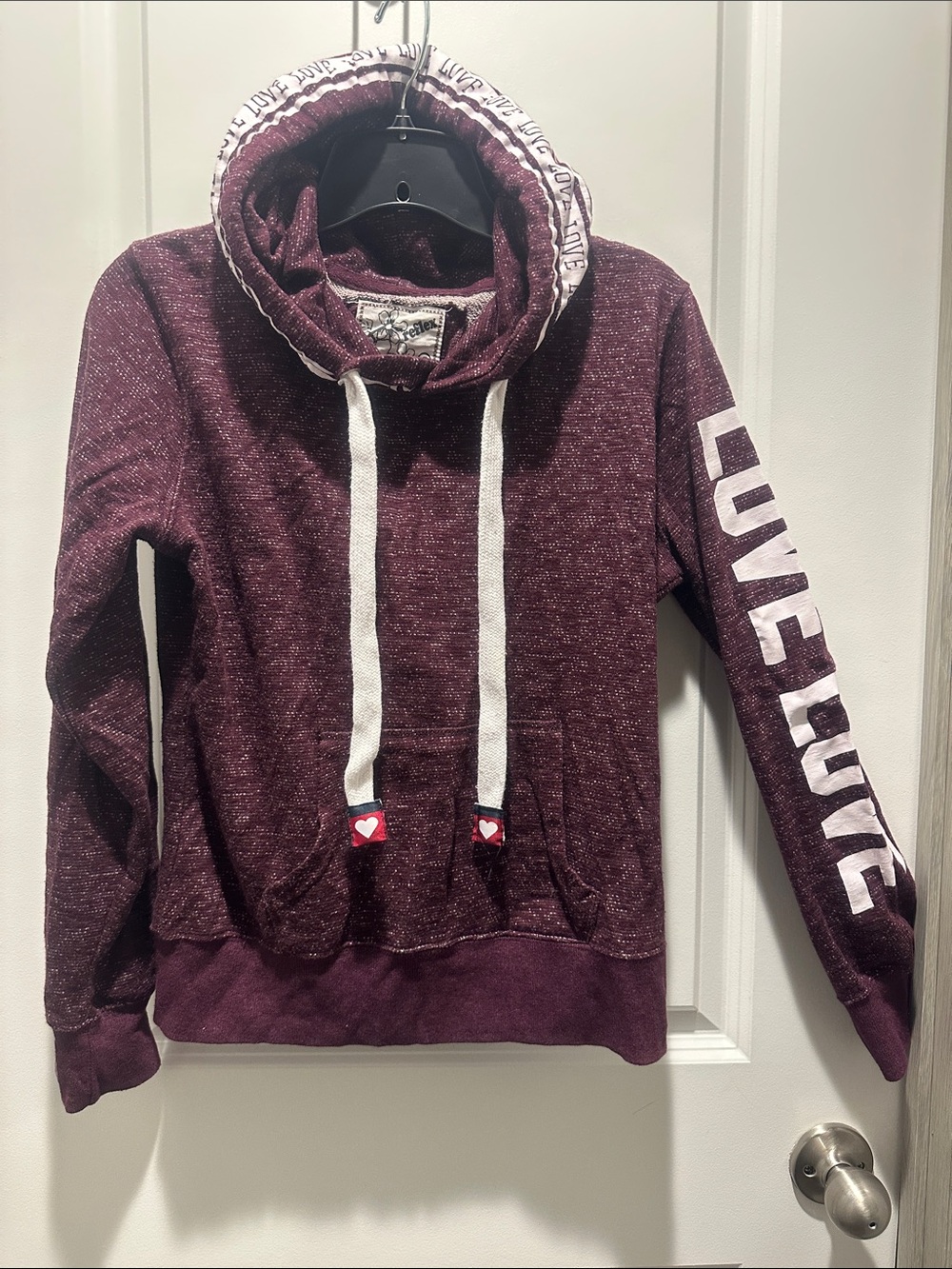 Reflex Women's Maroon Cowl Pullover with 'LOVE' Sleeve